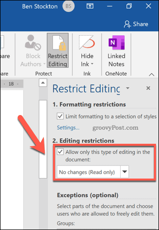 Enable editing restrictions in Word