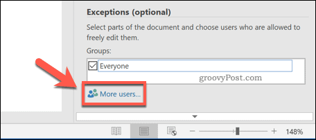 More Users exception option in Word