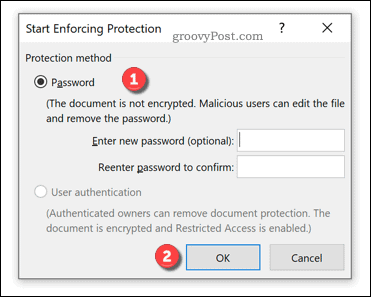 Enforcement options for Word document protection