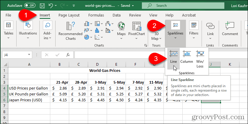 Select Excel Sparkline Type