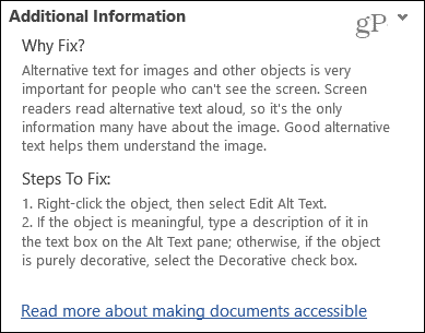 Microsoft Office Accessibility Checker Additional Information