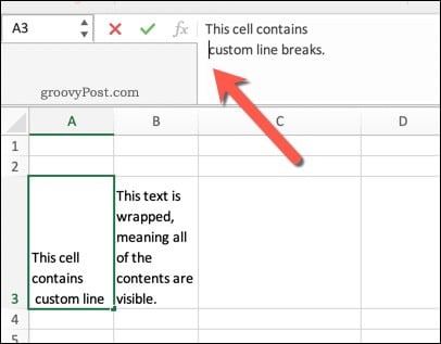 An example of line breaks in Excel