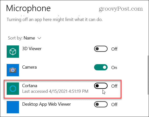 Disable Cortana from Microphone