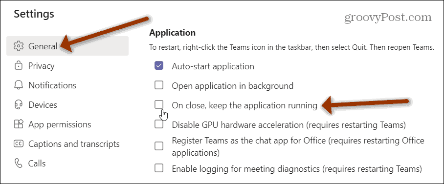 Application section Microsoft Teams