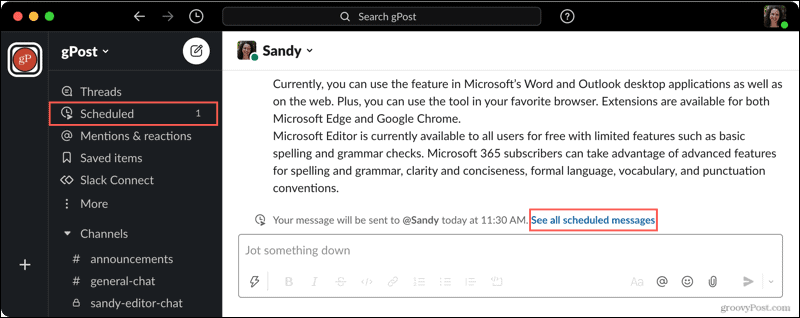Click Scheduled or See Scheduled Messages in Slack