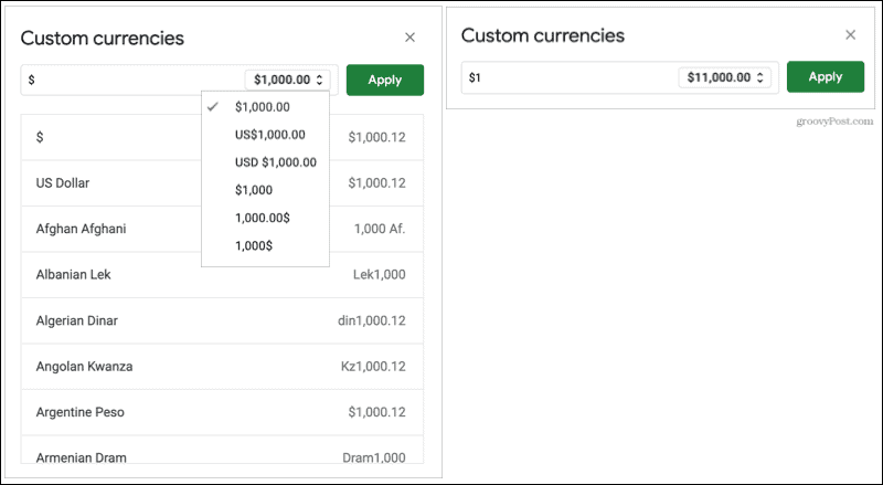 Custom currency formats