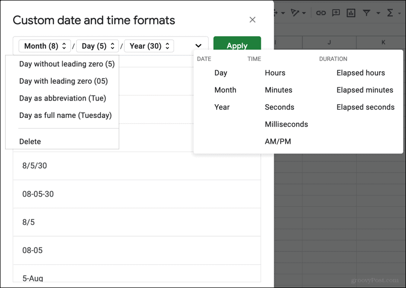 Custom date and time formats
