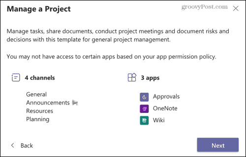 Manage a Project Teams template