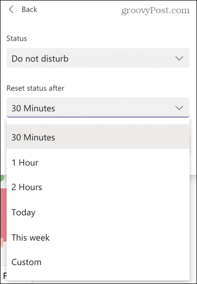 Select a status duration