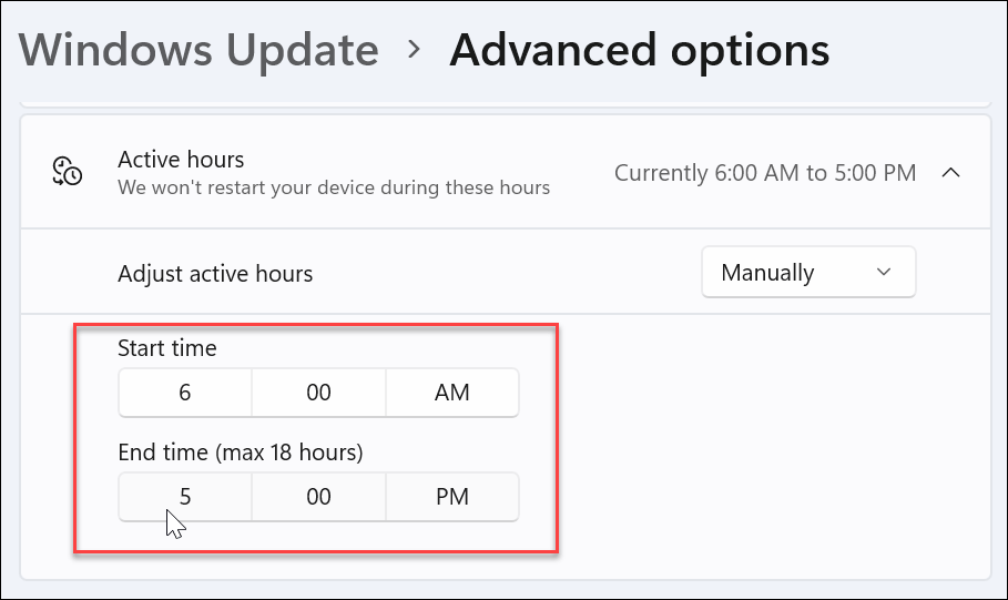 Set Active Hours on Windows 11 to Avoid Windows Update Restarts - 86