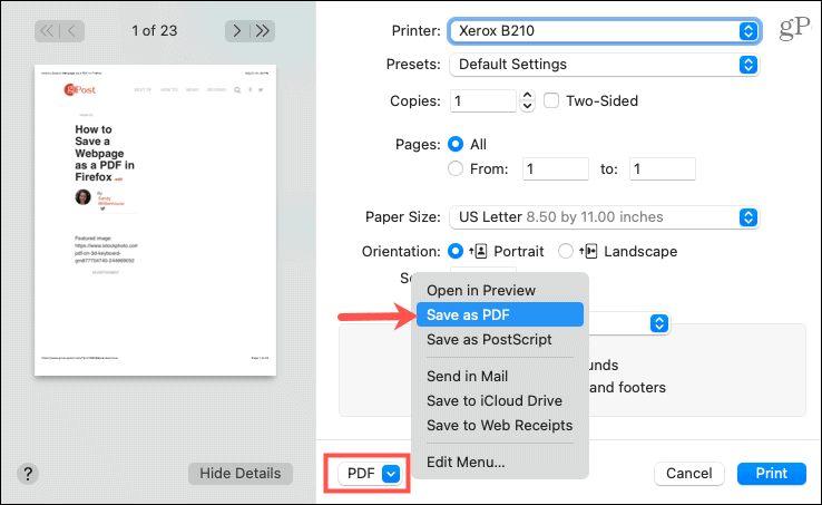 Select Save as PDF