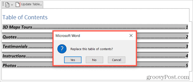 How to Edit, Update, or Remove a Table of Contents in Word