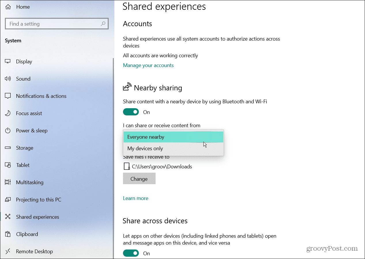 Windows 10 nearby sharing