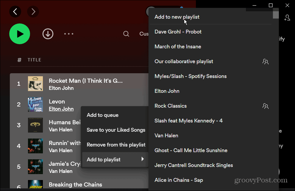 add songs to new playlist