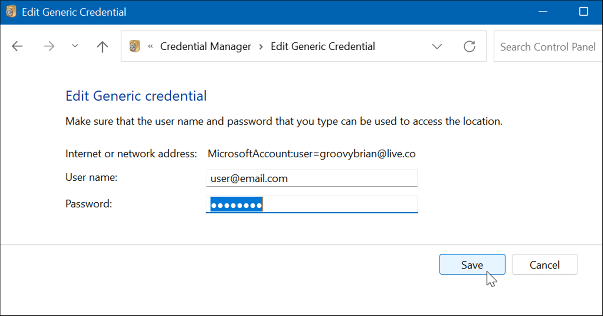 edit windows credentials