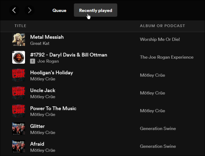 Recently Played Spotify