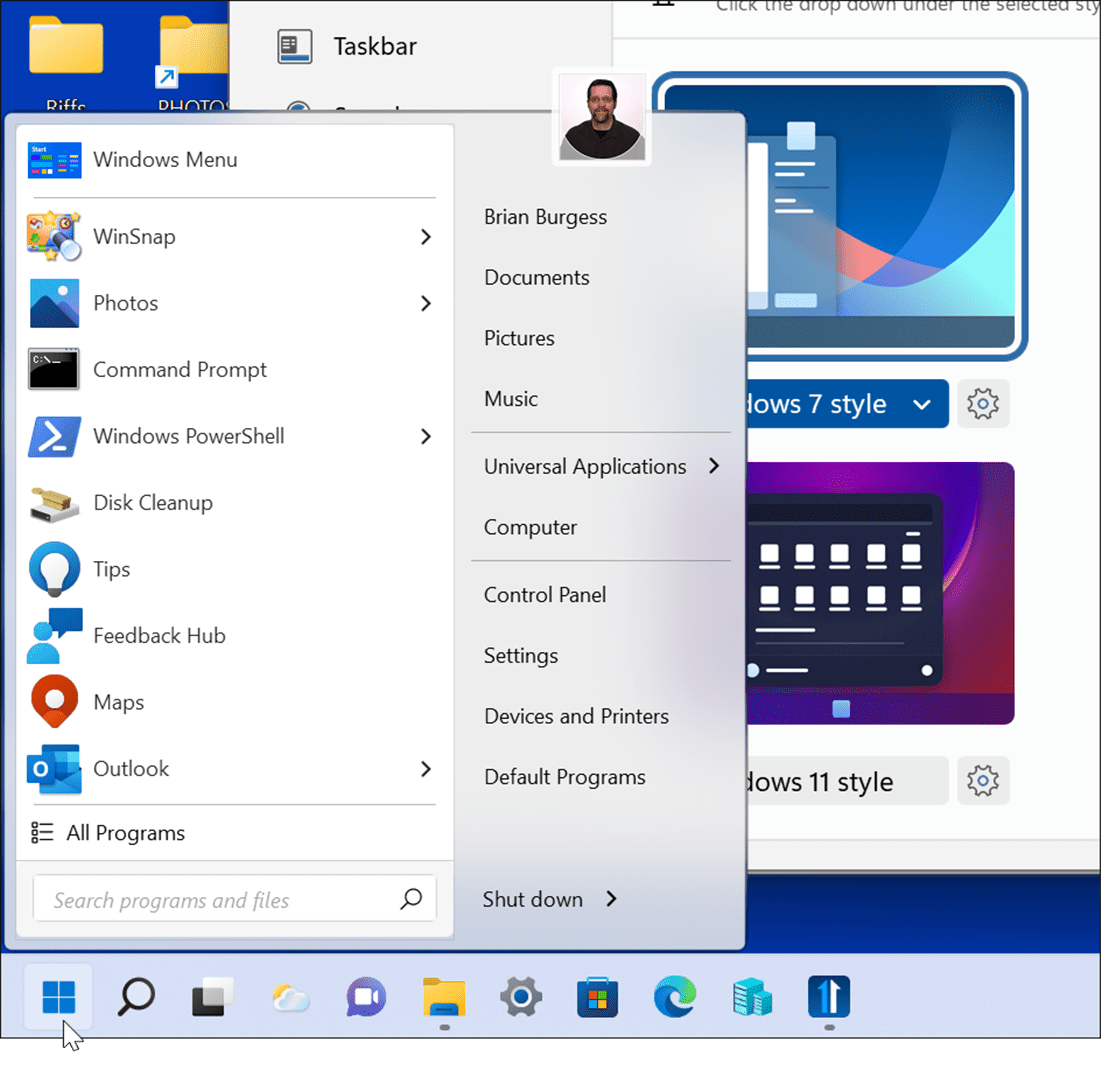 El estilo de Windows 7 mejora el menú de inicio y la barra de tareas de Windows 11 con Windows 11