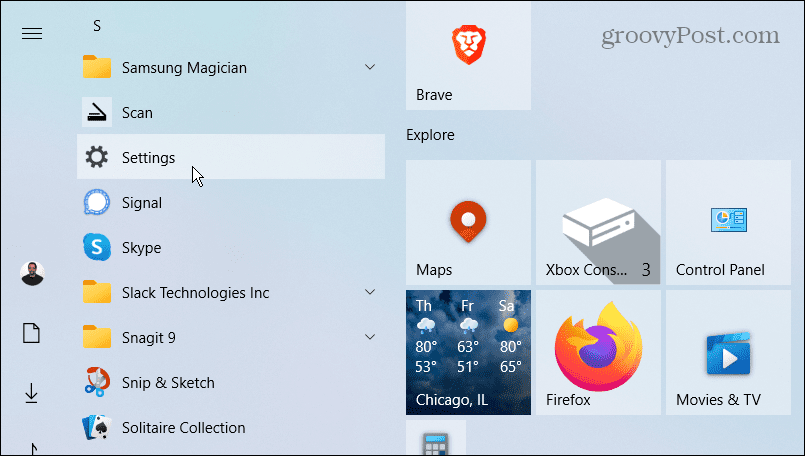 start menu windows 10