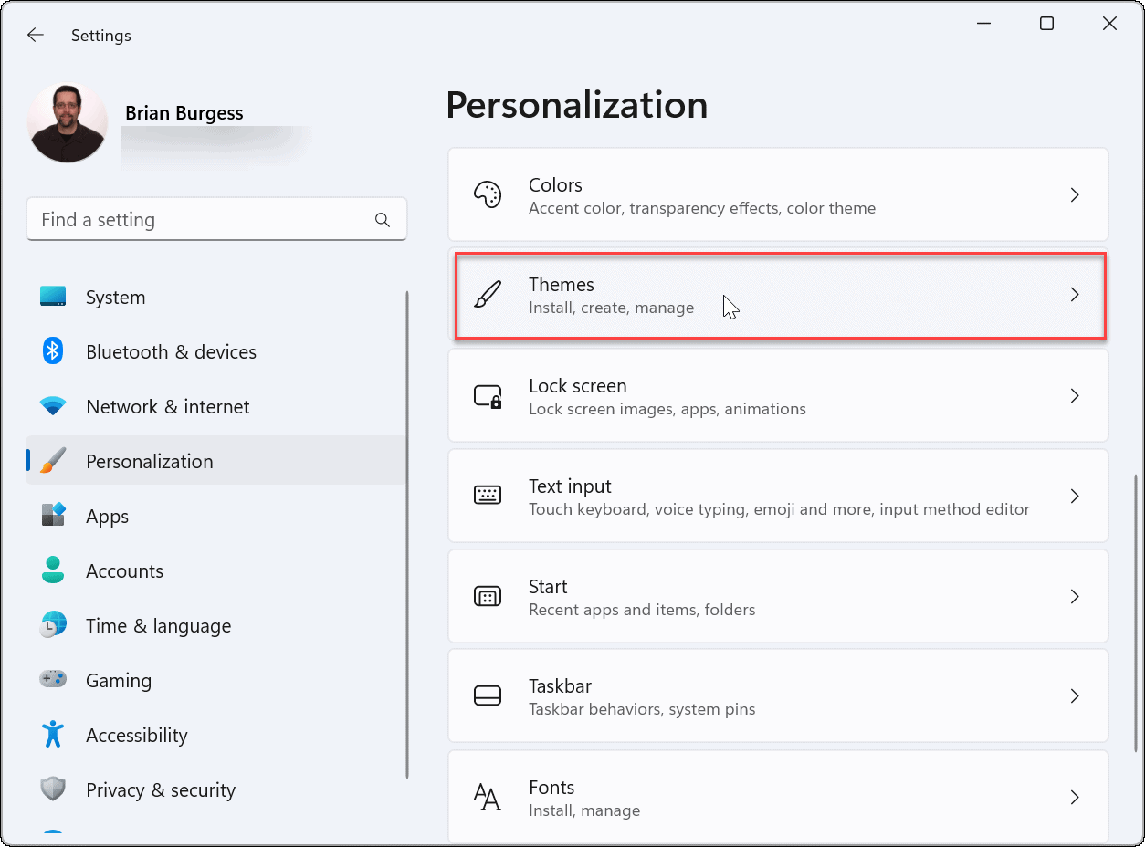 Personalization themes windows 11 settings