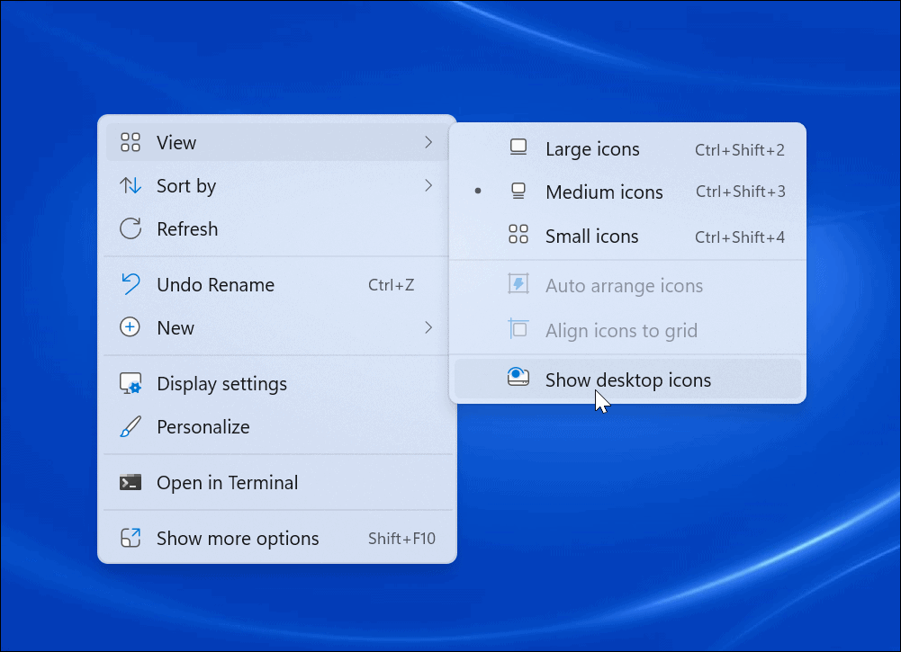 show desktop icons context menu