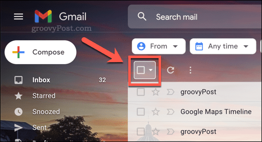 Gmailでメールを選択するためのチェックボックスアイコン