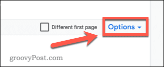 Opening the Google Docs header options