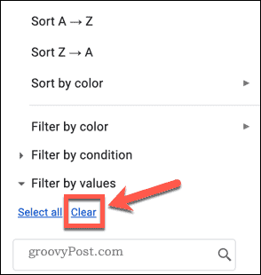 Clearing a Google Sheets filter