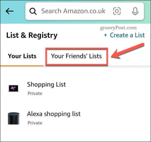 View friend wishlists in the Amazon app