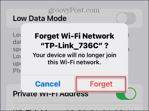 Verify Forget Network on iPhone