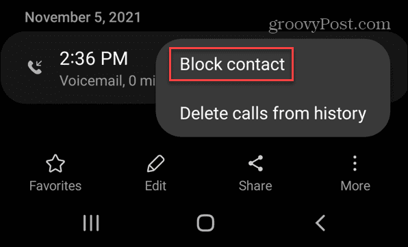 Block contact menu android