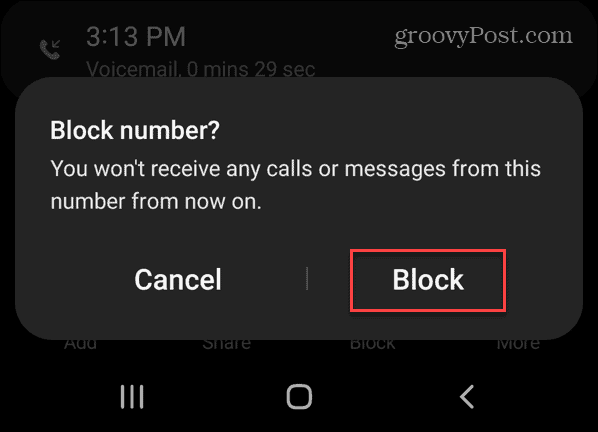 verify block number action Samsung Galaxy 
