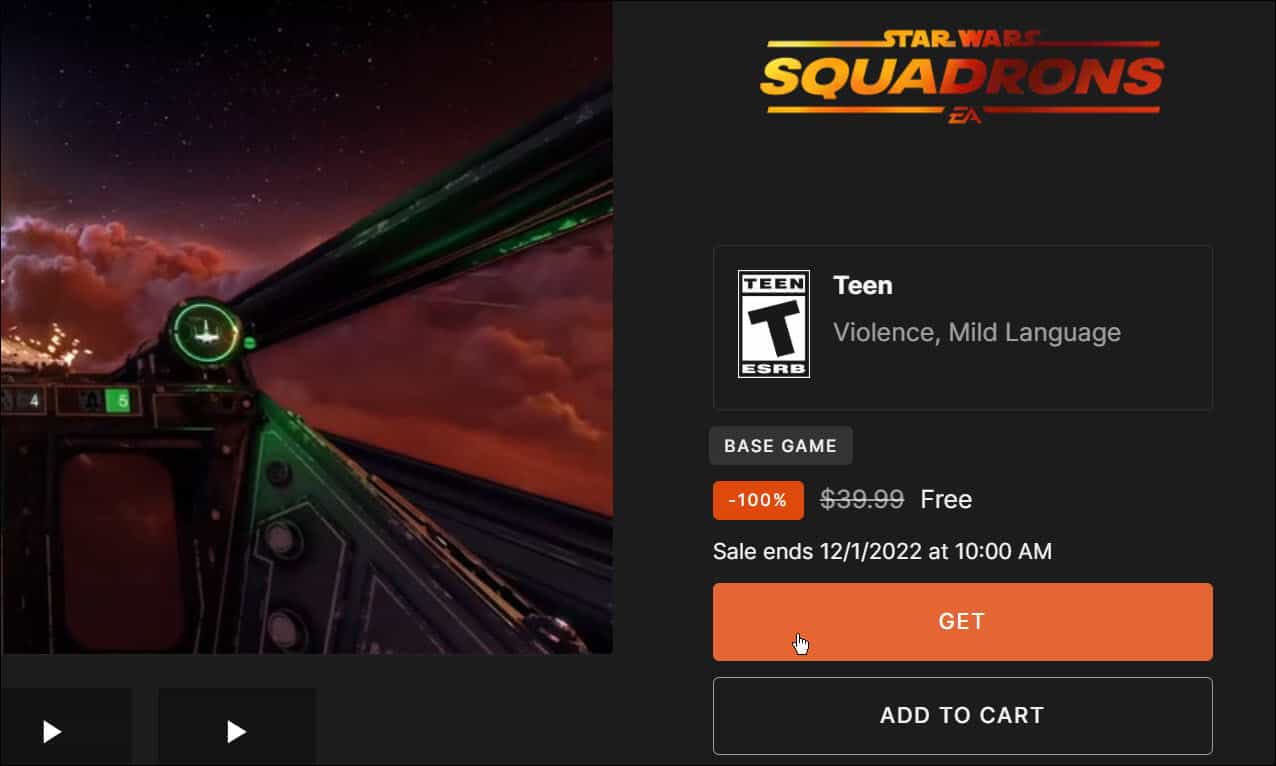 Star Wars: Squadrons é o próximo jogo gratuito da Epic Games Store