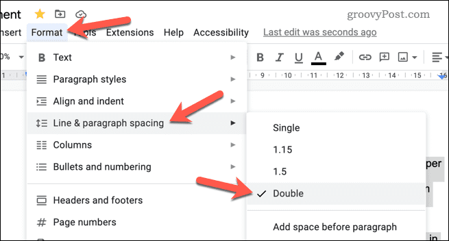 Set double line spacing in Google Docs