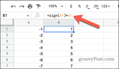 How to Convert Negative Numbers to Positive in Google Sheets