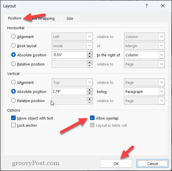 How to overlay Pictures in Word