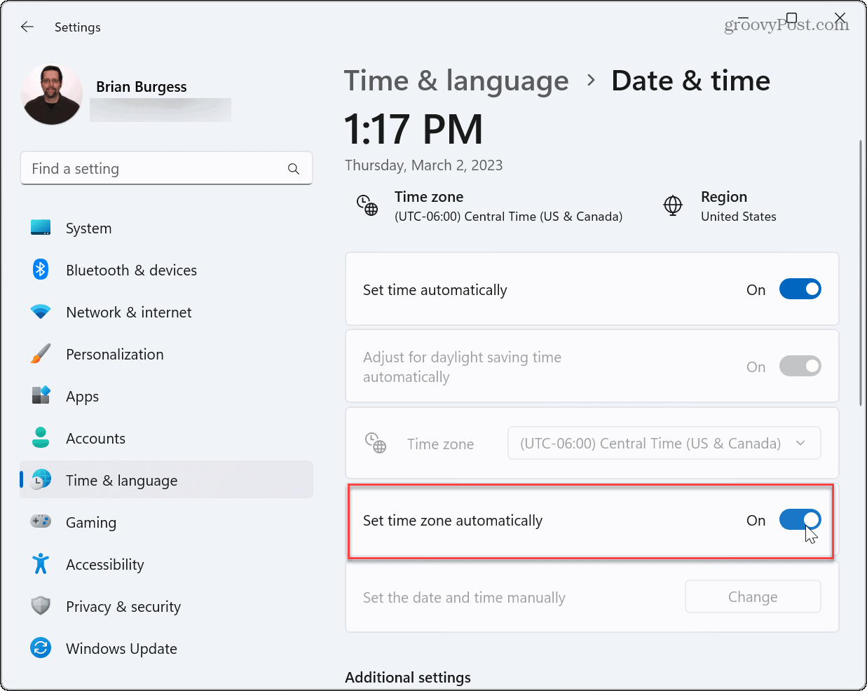 Change Time Zones Automatically