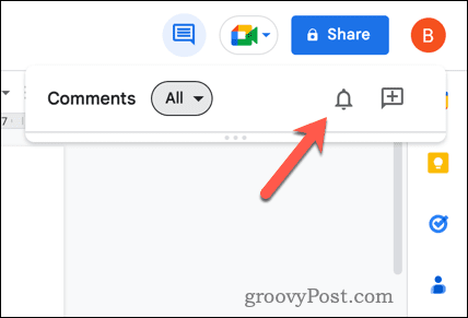 Abrir la configuración de notificaciones del historial de comentarios de Google Docs