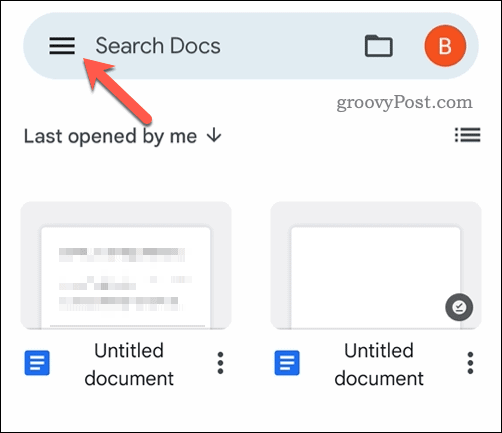 Abrir el menú móvil de Google Docs