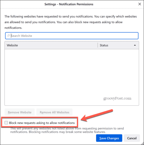 Firefox bloquea las solicitudes de notificación