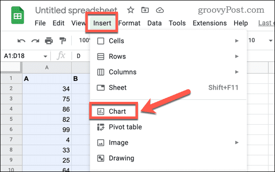 Inserting a chart in Google Sheets