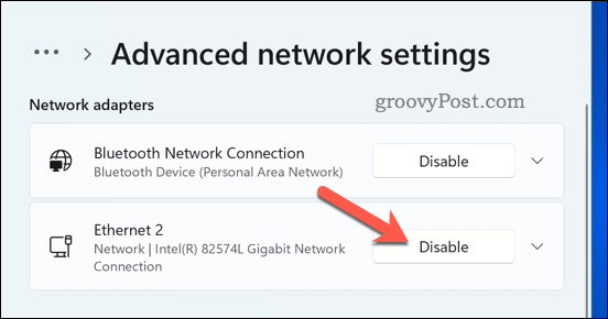 Disable network adapter Windows 11