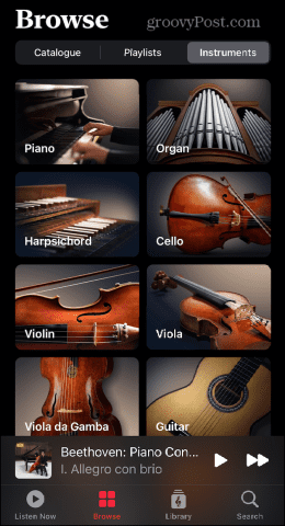 apple música clásica explorar instrumentos