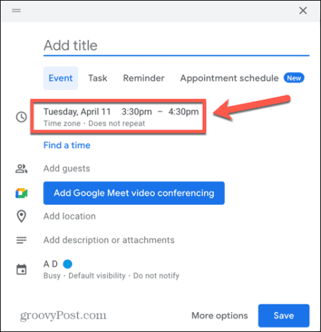 google calendar date and time