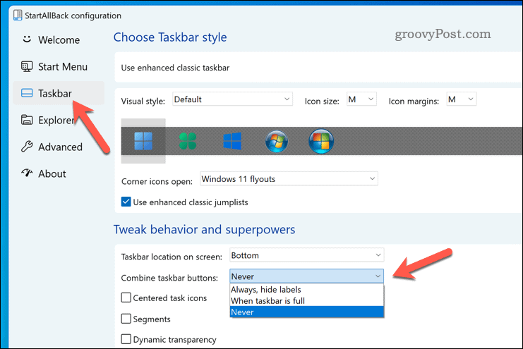Ungroup Windows 11 taskbar items using StartAllBack