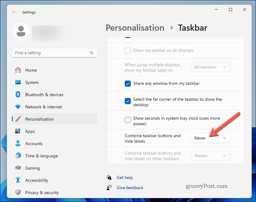Option to disable the combined taskbar in Windows 11