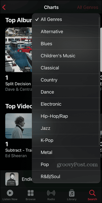 apple music charts choose genre