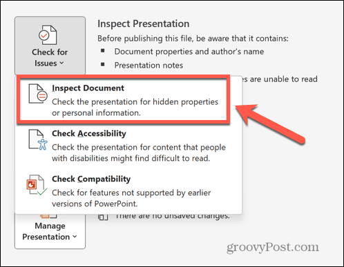 powerpoint inspect document