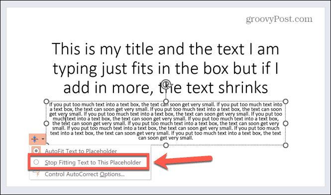 powerpoint deja de ajustar el texto al marcador de posición