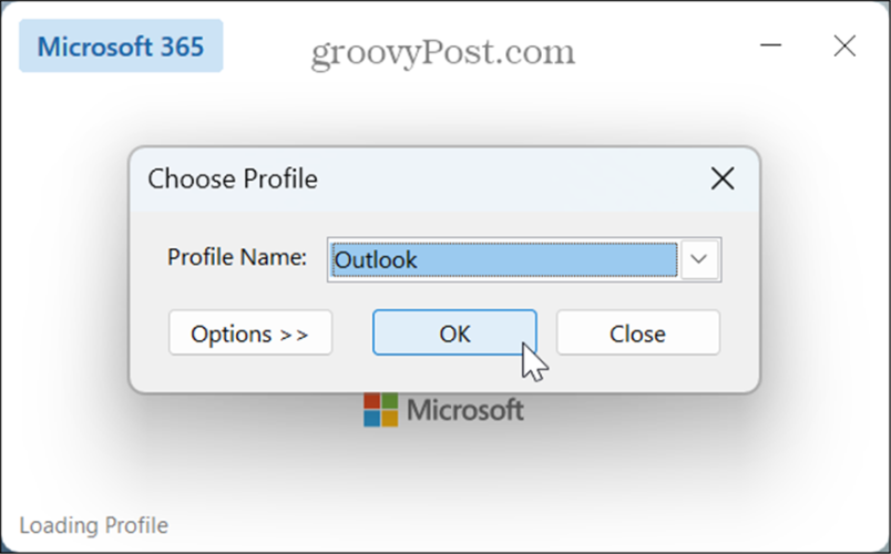 Outlook choose profile
