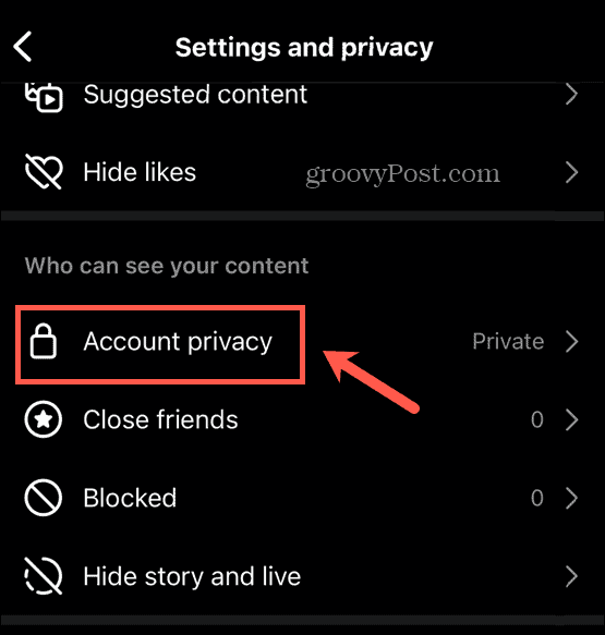 instagram account privacy menu